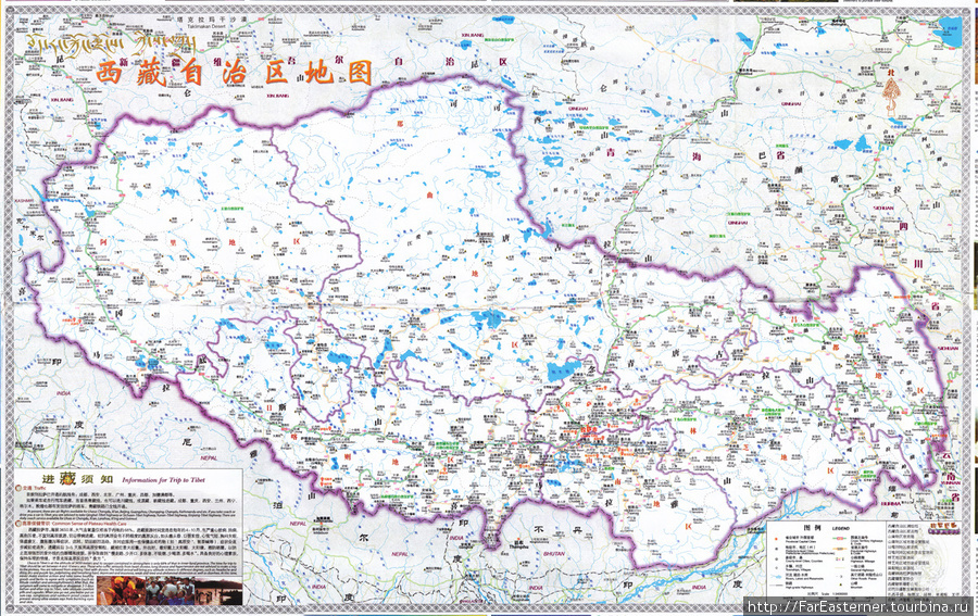 Общий вид карты Тибета Тибет, Китай