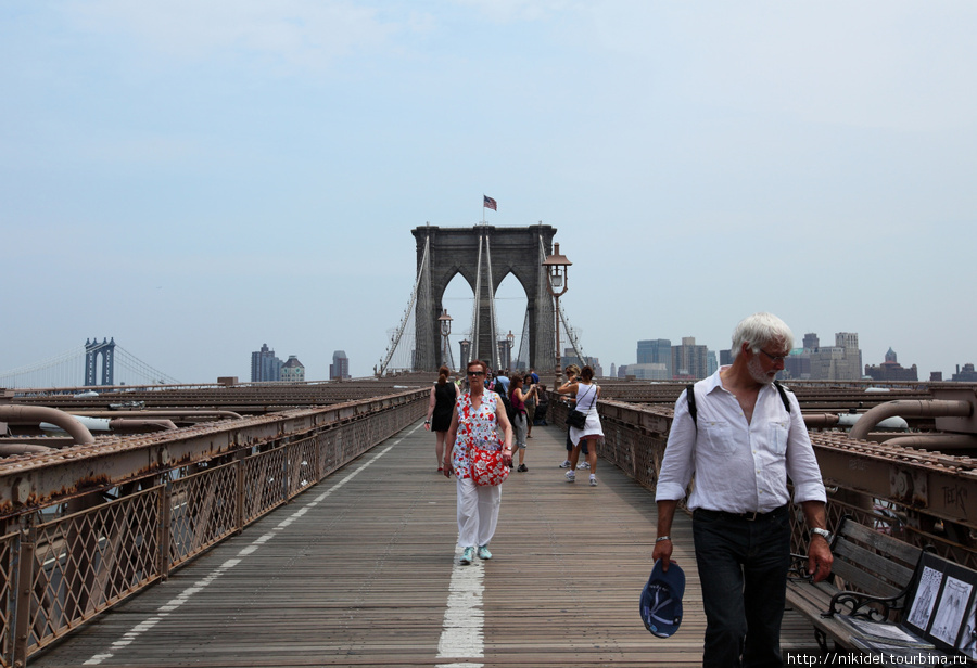 пешеходная зона Бруклинского моста Нью-Йорк, CША