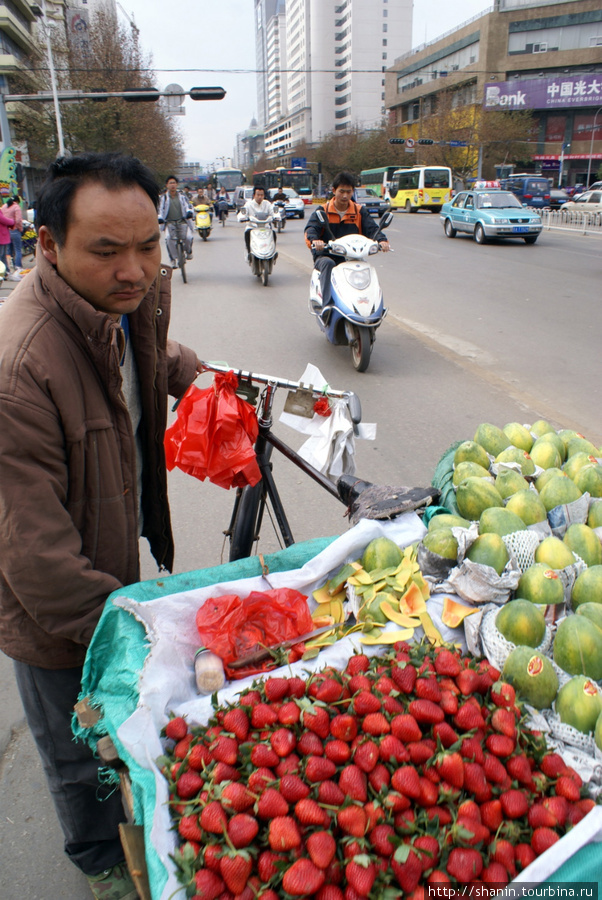 Уличный торговец с клубникой Куньмин, Китай