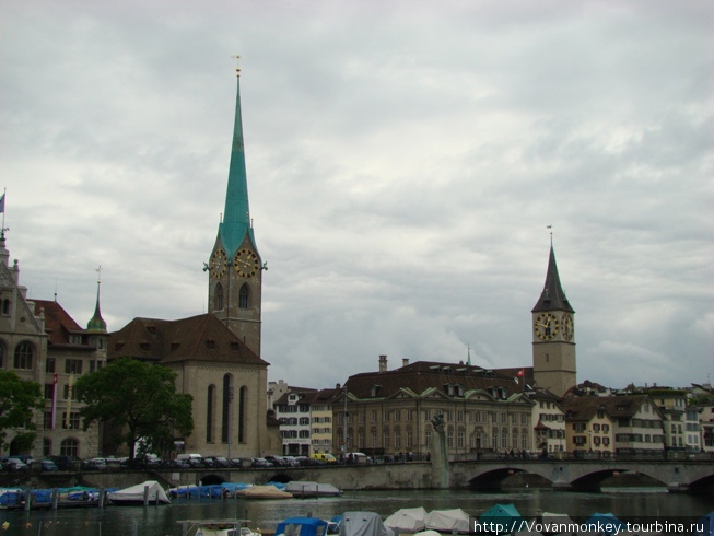 Fraumunster & Petersturm. Цюрих, Швейцария