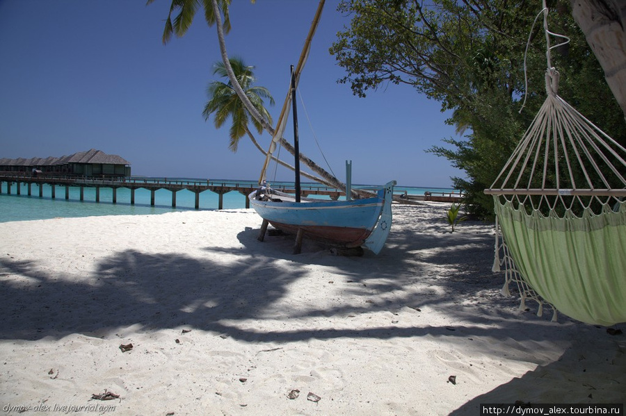 Повезло местным с пейзажами: повесил гамак, поставил старенькую лодку — и вот тебе готовое место для романтических фото. Мальдивские острова