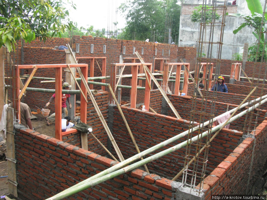 За неделю, что я жил в Маланге, рядом наполовину построили целый дом (общежитие) Маланг, Индонезия