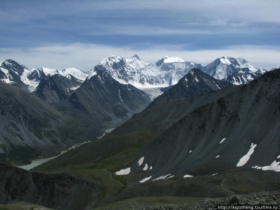 Вид на АкКем и Белуху с перевала Кара-Тюрек Республика Алтай, Россия