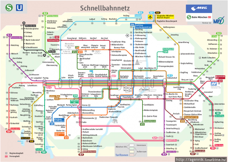 Схема линий S-Bahn и U-Bahn Мюнхена Германия