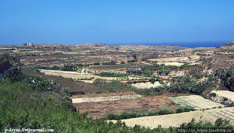 С холма открываются виды на Гозо Арб, Мальта