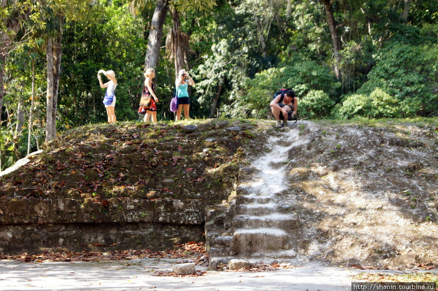 Туристы в Заброшенном мире Тикаля Тикаль Национальный Парк, Гватемала