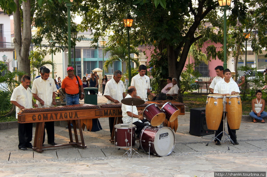 Музыканты выступают для создания общей праздничной атмосферы Камаягуа, Гондурас