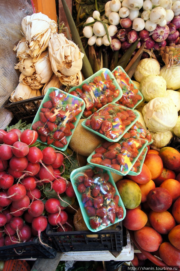Овощи и фрукты на прилавке Копан-Руинас, Гондурас