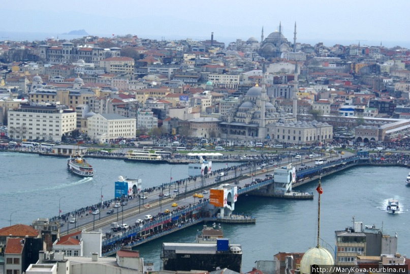 Вид с Галатской башни на Галатский мост. Стамбул, Турция