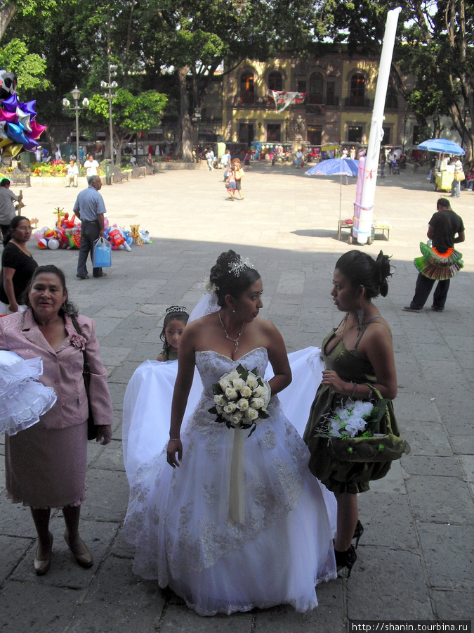 Невеста на ступенях собора Оахака, Мексика