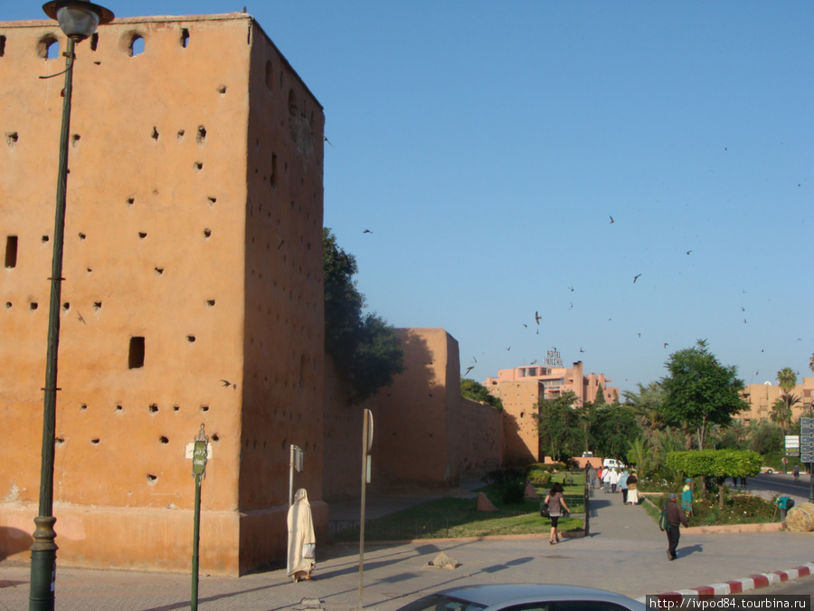 Крепостная стена Марракеша, облюбовонная ласточками Марракеш, Марокко