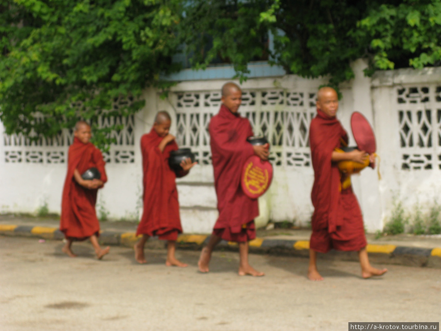 куча монахов, занятых попрошайничеством Котонг, Мьянма
