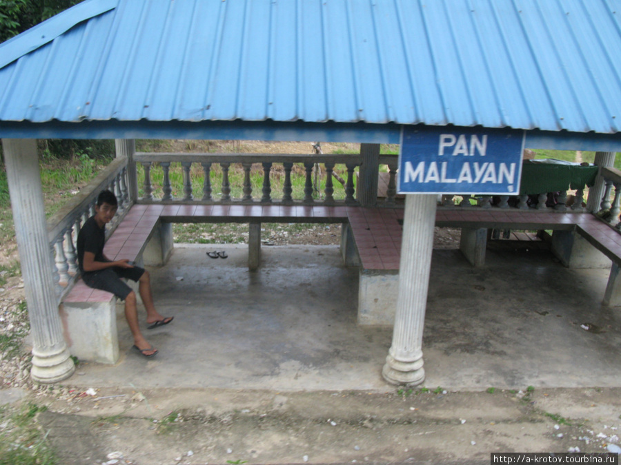 Платформа Пан Малайян, и сам пан тут же сидит (снимок на ходу с поезда) Тумпат, Малайзия