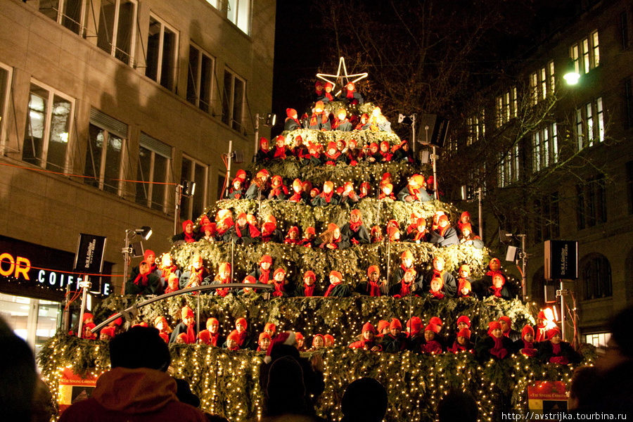 Очарование ночного рождественского города Цюрих, Швейцария
