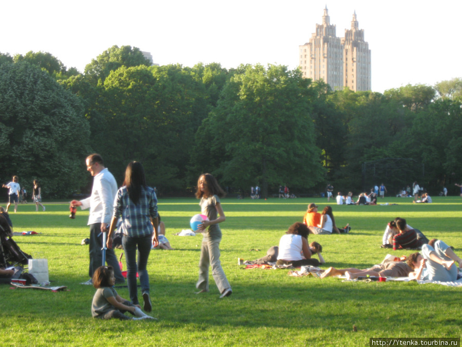 Central Park в воскресенье полон народу. Нью-Йорк, CША