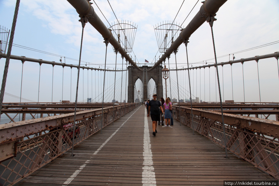 пешеходная зона Бруклинского моста Нью-Йорк, CША
