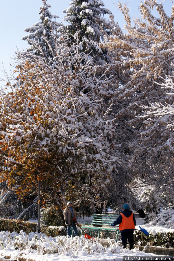 Неспешная уборка снега Алматы, Казахстан
