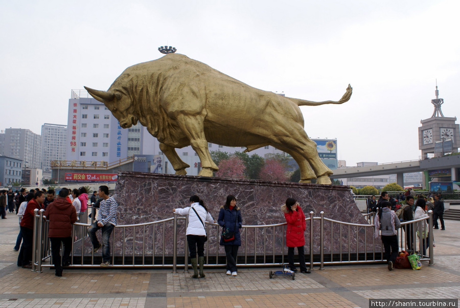 Золотой бык на Привокзальной площади в Куньмине Куньмин, Китай