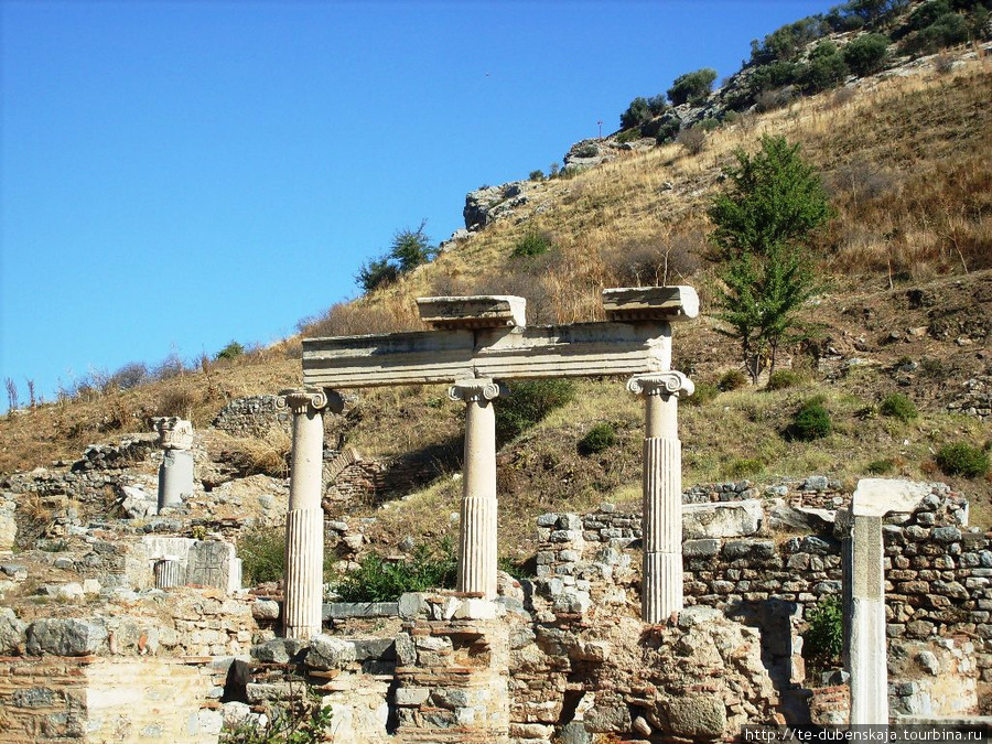 Пиртанеон. В древности перед колоннами постоянно поддерживался священный огонь. Эфес античный город, Турция