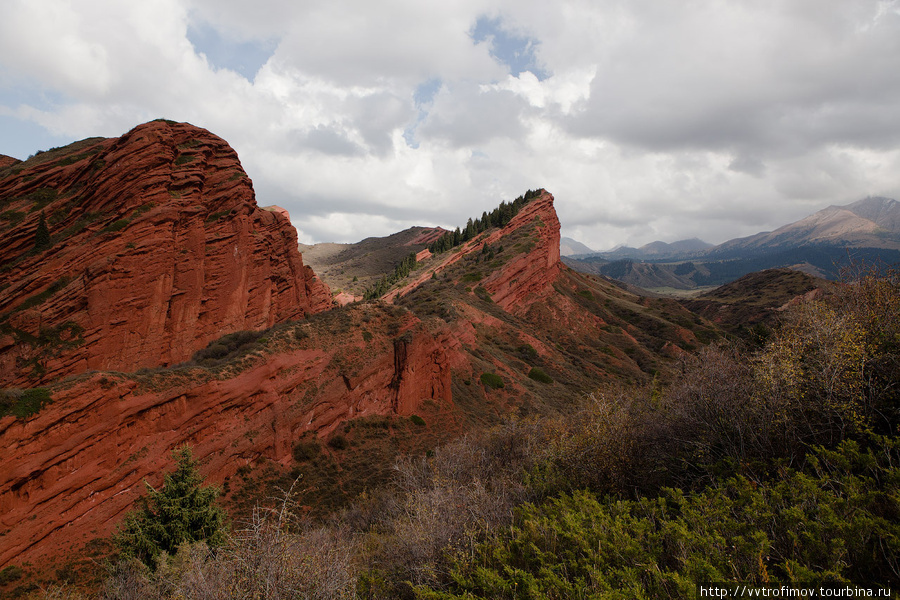 Красные скалы в долине Иссык-Кульская область, Киргизия