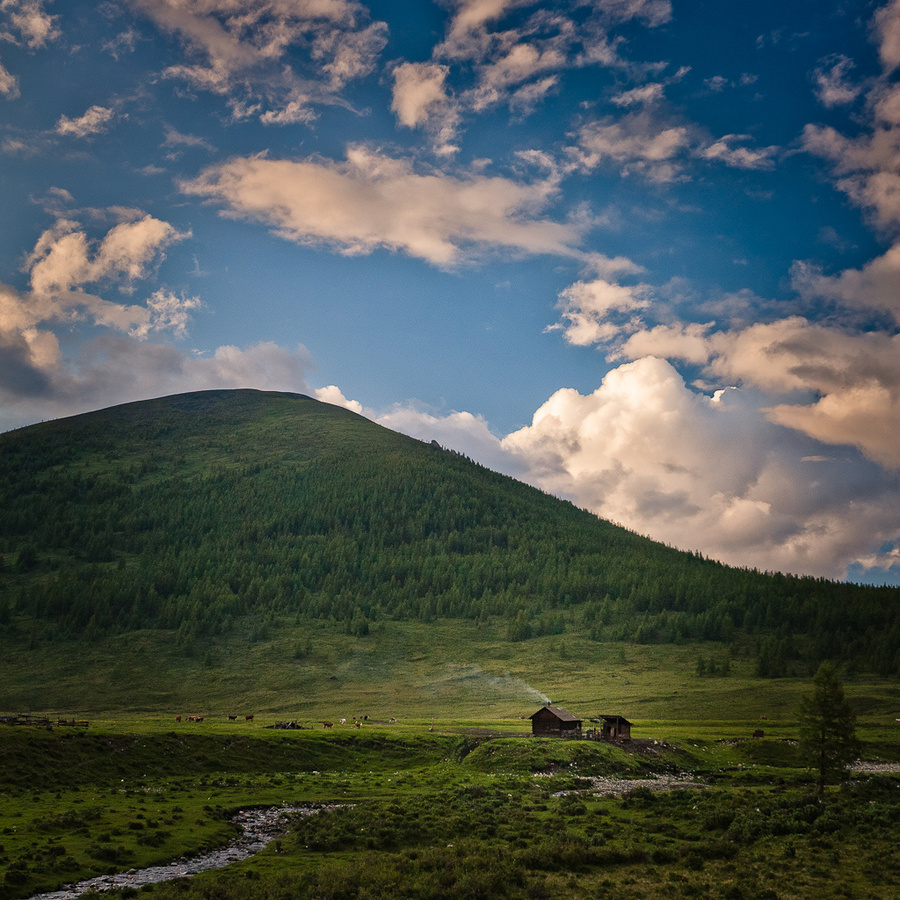 Такая вот иддилическая картинка с избушкой бурятских пастухов Тункинский Национальный Парк, Россия