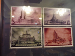 Оформление буфета. На почтовых марках — разные варианты проектов Дворца Советов