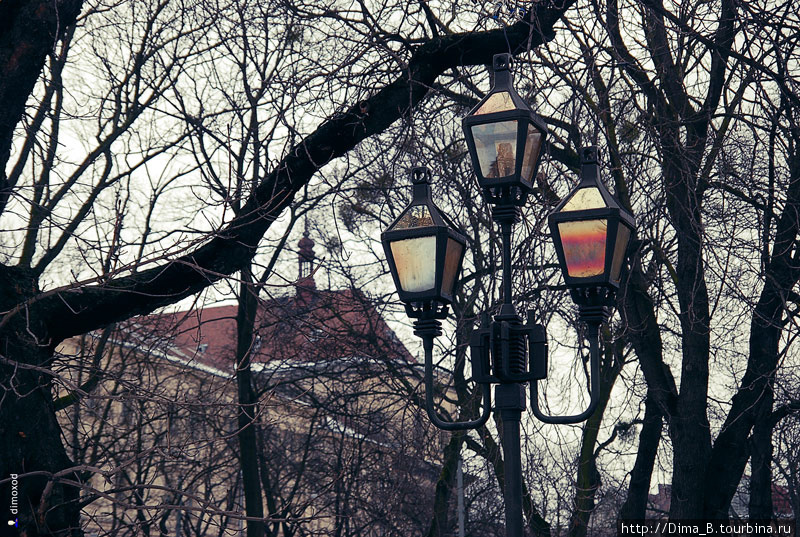 Симпатичные переливающиеся стекла у фонаря. Львов, Украина