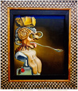 Портрет Пикассо (1947). Гвоздика, козлиныерога и мандолина указывают на такие черты, интеллектуализм, воспевание уродства и сентиментальностб, приссущие творчеству художника из Малаги, которым Дали восхищался.