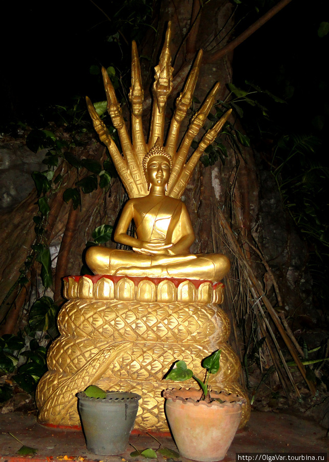При спуске с холма можно полюбоваться 
позолоченными скульптурами Луанг-Прабанг, Лаос