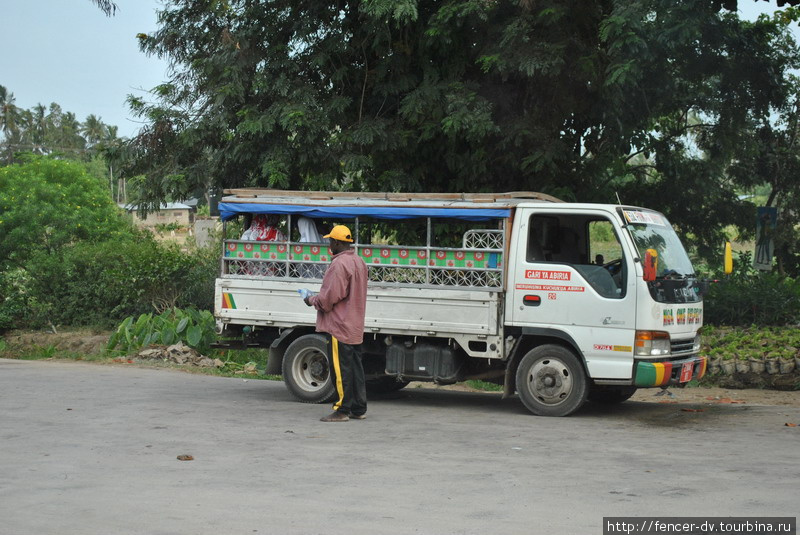 Местные маршрутные такси. Такие грузовички возят людей между деревнями. Остров Занзибар, Танзания