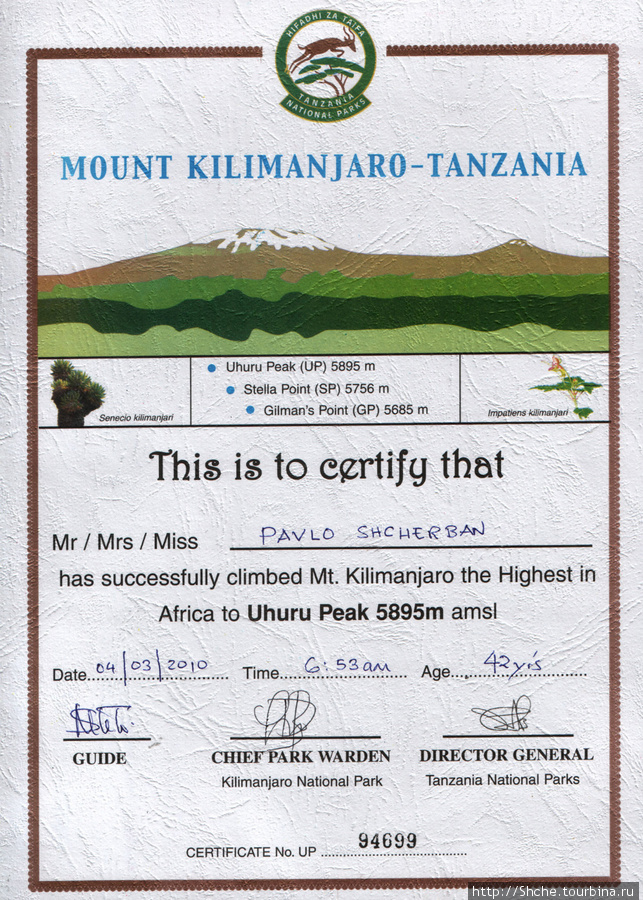 У сына номер 94700 Килиманджаро Национальный Парк, Танзания