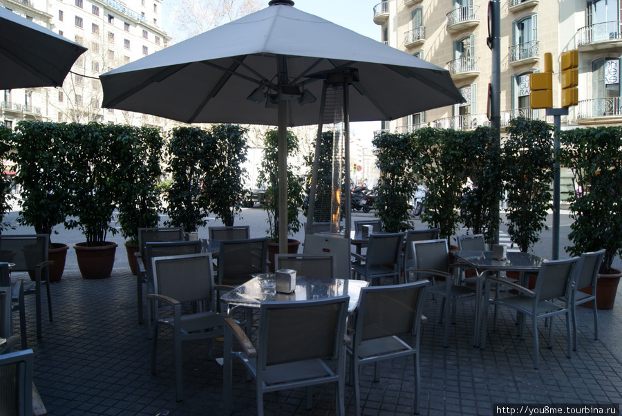 уличное кафе (покушать за столиками обойдется дороже чем внутри у стойки) Барселона, Испания