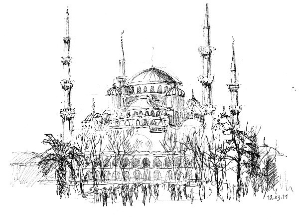 Сутан-Ахмет — взгляд назад  с фонтана Стамбул, Турция