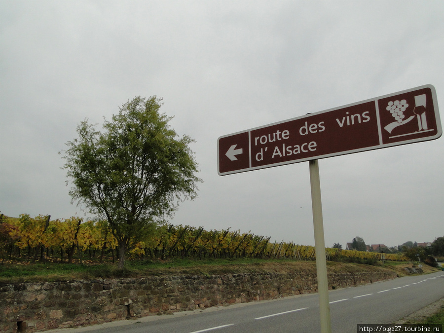 Такие указатели стоят по всей винной дороге. Эльзас, Франция