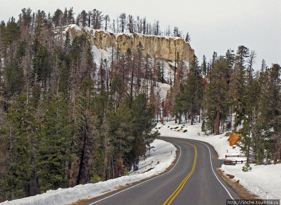 Безупречная по качеству дорога приводит к нему сразу после Белой Скалы примерно через 6 миль после каньона Bridge. Национальный парк Брайс-Каньон, CША