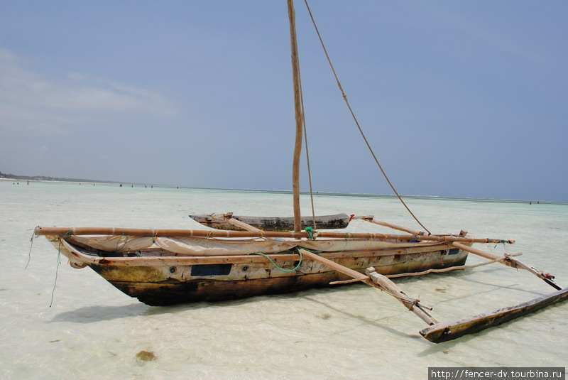 Во время отлива лодки просто лежат на песке. Можно подойти разглядеть во всех подробностях Остров Занзибар, Танзания