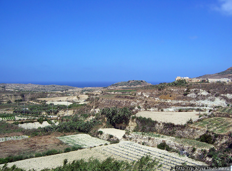 С холма открываются виды на Гозо Арб, Мальта