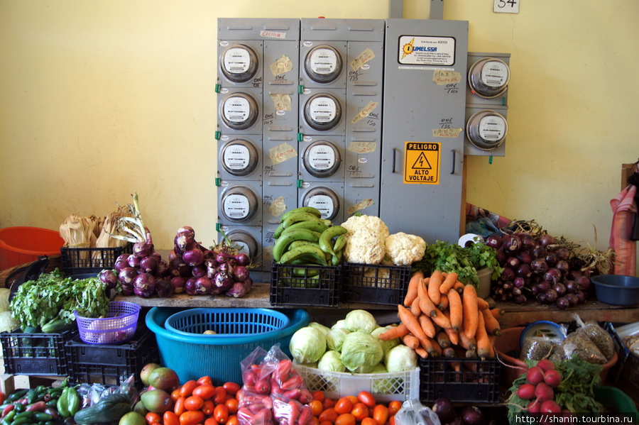 Овощи по соседству с электрическими счетчиками Копан-Руинас, Гондурас