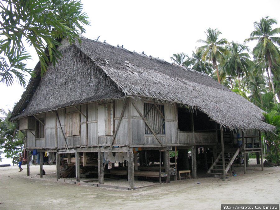 В таких домах, покрытых почти соломой, живут местные люди Вутунг, Папуа-Новая Гвинея