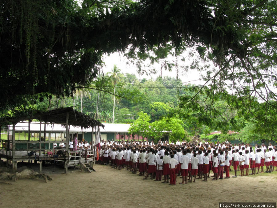 Каждое утро школьники Ванимо собираются под большим деревом, торжественно клянутся любить ПНГ, Бога и свою школу, поют гимн ПНГ и молитвы (христианские) Ванимо, Папуа-Новая Гвинея