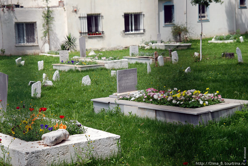 Местное кладбище. Белые камушки воткнуты в газон. Бодрум, Турция