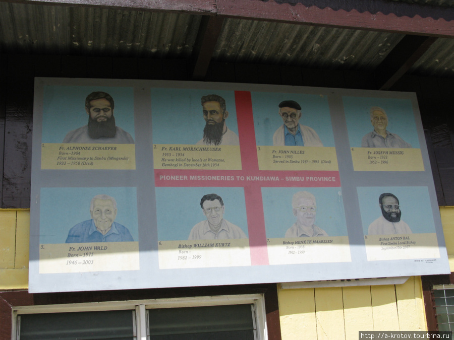 Это портреты местных миссионеров вывешены рядом с собором Провинция Симбу, Папуа-Новая Гвинея