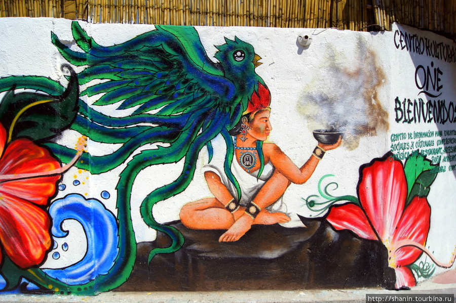 Настенная живопись на улице в Сан Педро Сан-Педро-ла-Лагуна, Гватемала