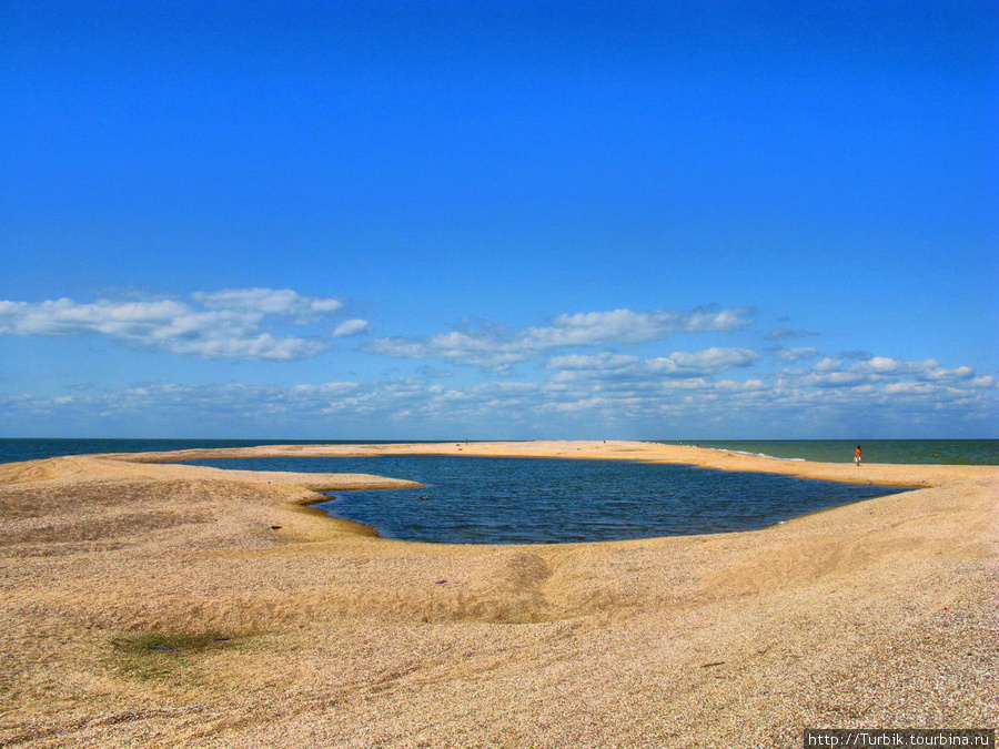 ландшафт на косе изменчив и в некоторых местах появляются такие озера Краснодарский край, Россия