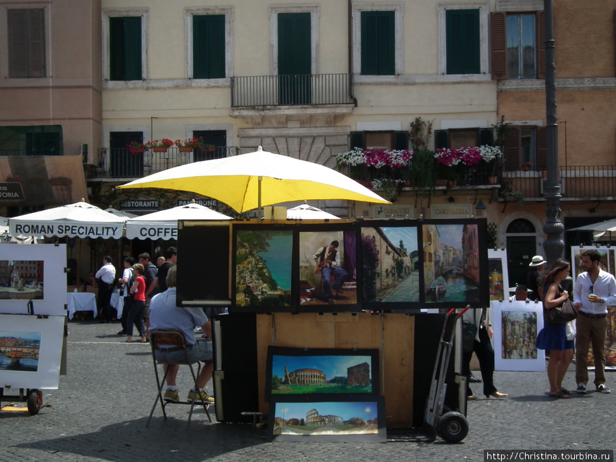 Площадь Навона. Живопись для туристов. Рим, Италия