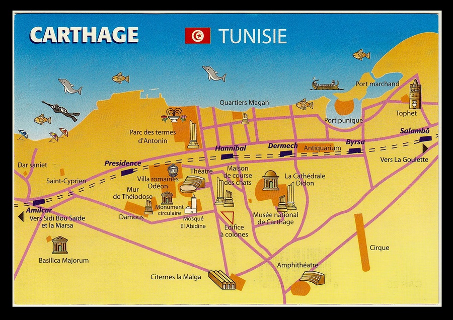 Открытка на память и заодно карта старого Карфагена Вилайет Тунис, Тунис