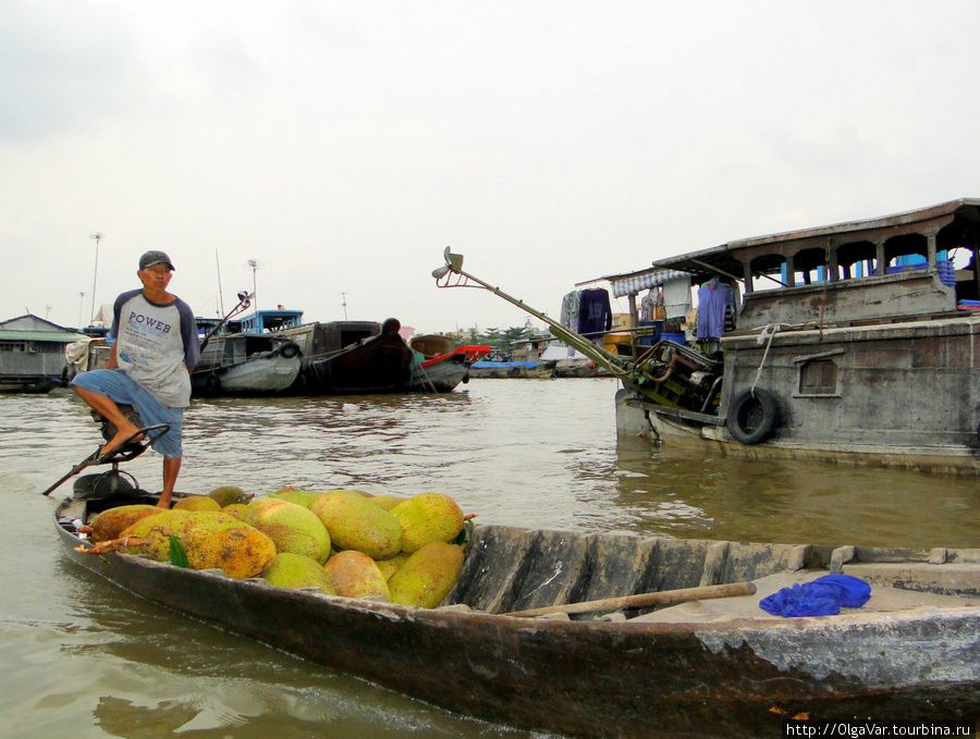 Все излишки или специально выращенное крестьяне привозят на плавучий рынок Кантхо, Вьетнам