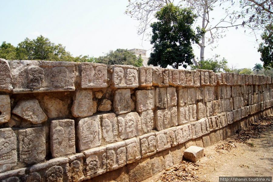 Платформа черепов в Чичен-Ице со всех сторон украшена каменными черепами Чичен-Ица город майя, Мексика