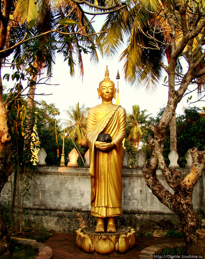 Почти всем статуям Будды   присущи общие черты черты: умиротворенная поза Будды, смотрящие вниз или закрытые глаза, руки, положение которых означает успокоение, призыв к миру, мирную победу над злом Луанг-Прабанг, Лаос