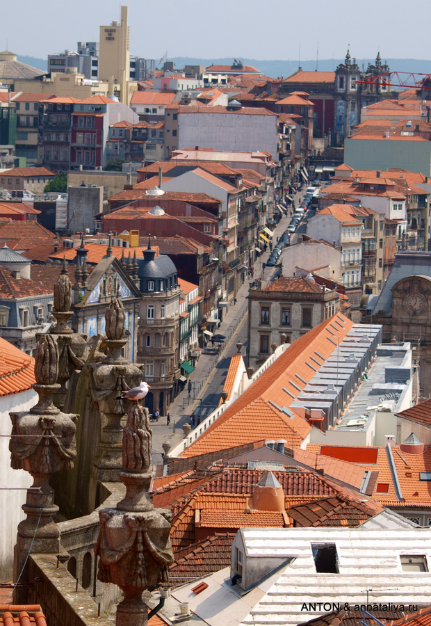 Вид на Порту с колокольни Клеригуш Порту, Португалия